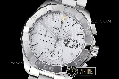 Aquaracer Calibre 16 Chronograph White Dial with Stick Markers Solid Stainless Steel Bracelet