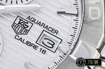 Aquaracer Calibre 16 Chronograph White Dial with Stick Markers Solid Stainless Steel Bracelet