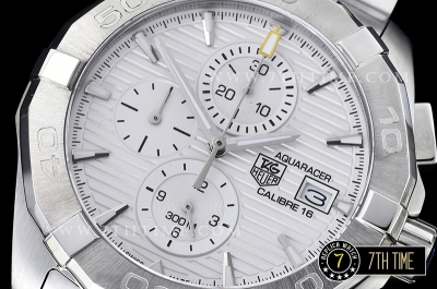 Aquaracer Calibre 16 Chronograph White Dial with Stick Markers Solid Stainless Steel Bracelet