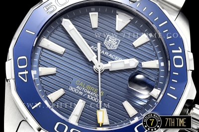 Aquaracer Caliber 5 43mm Blue Ceramic Bezel Blue Dial with Stick Markers Solid Stainless Steel 316L
