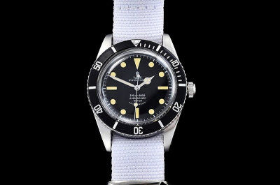Tudor Vintage Submariner Ref. 6636 (1958) Black Dial with Vintage Creamy Yellow markers & matching hands White Nylon NATO Strap