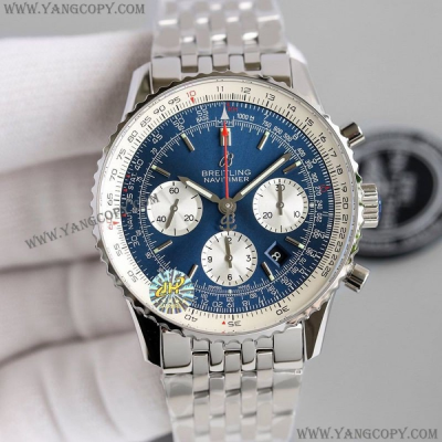 Breitling Navitimer 8 Chrono Blue Dial on SS Bracelet